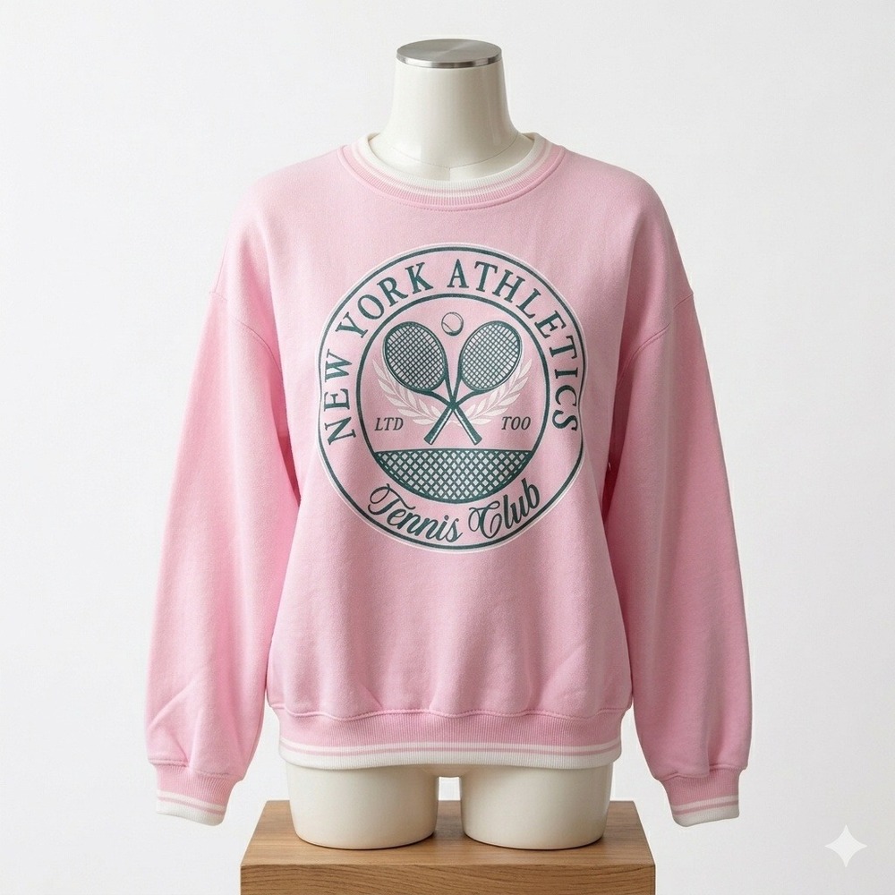 Limited Too Pink New York Athletics Tennis Club Graphic Sweatshirt Womens L NEW